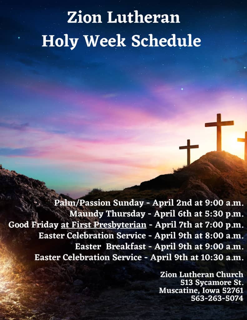 Holy Week Schedule Zion Lutheran Church